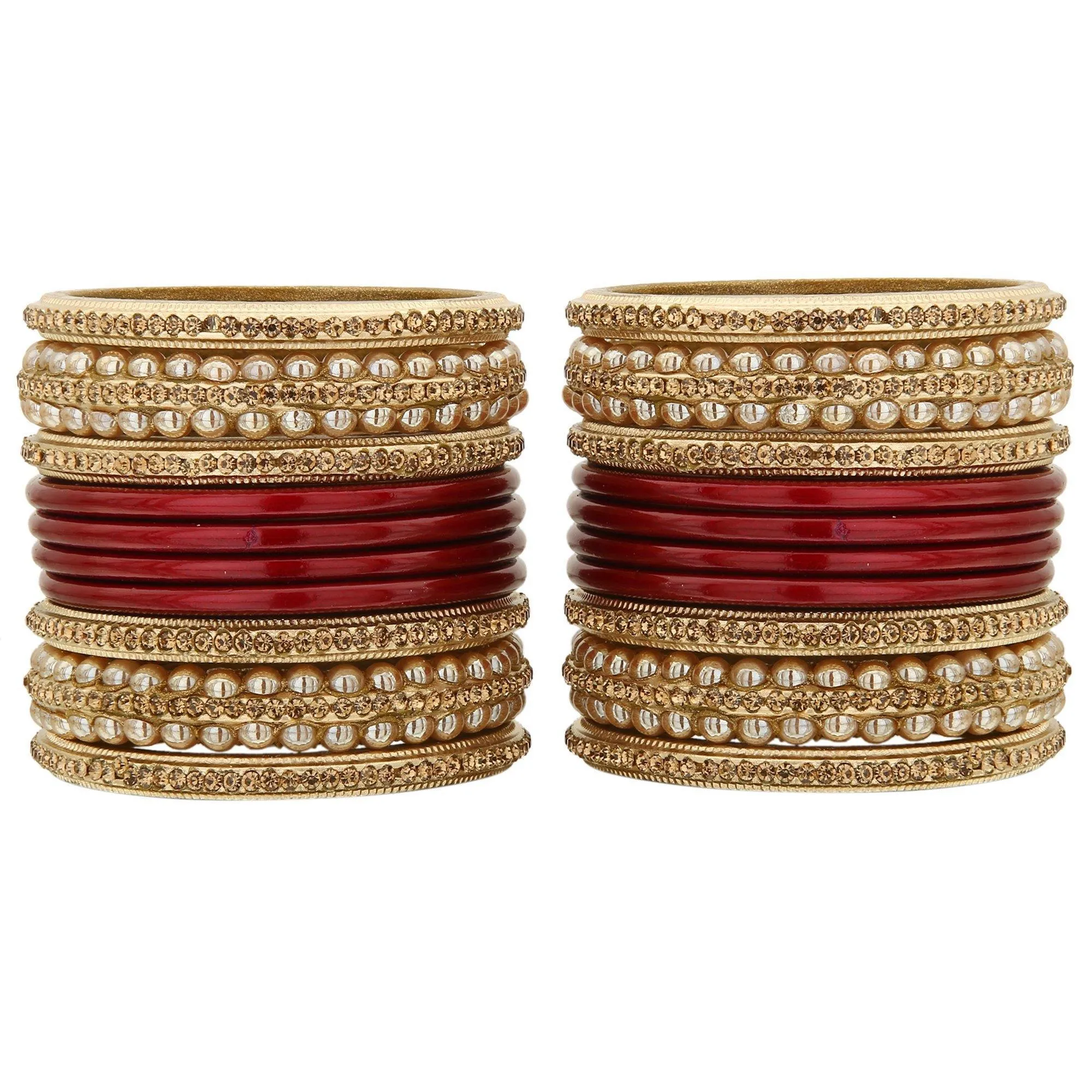 Sukriti Rajasthani Bridal Maroon Golden Lac Chura Bangles for Women - Set of 20