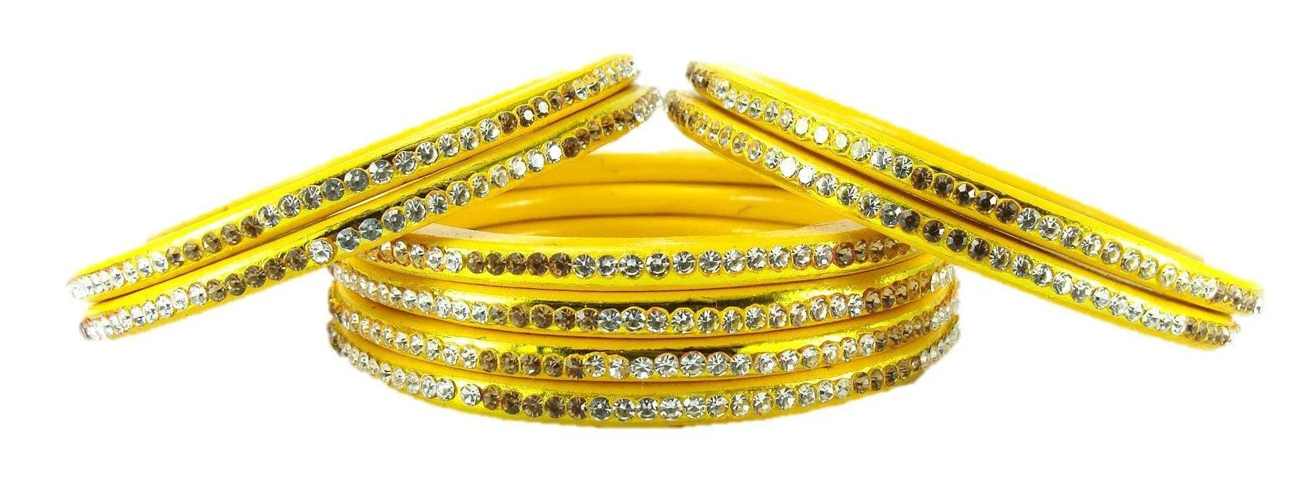 Sukriti Rajasthani Ethnic Yellow Lac Bangles for Women - Set of 8
