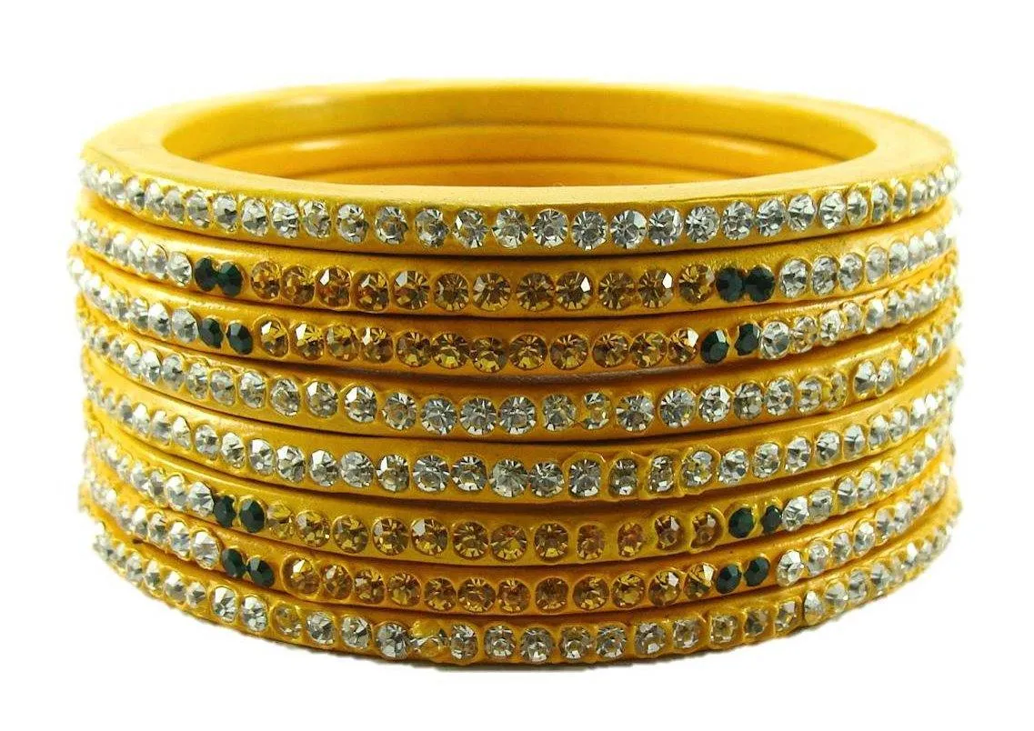 Sukriti Rajasthani Festive Yellow Lac Bangles for Women - Set of 8