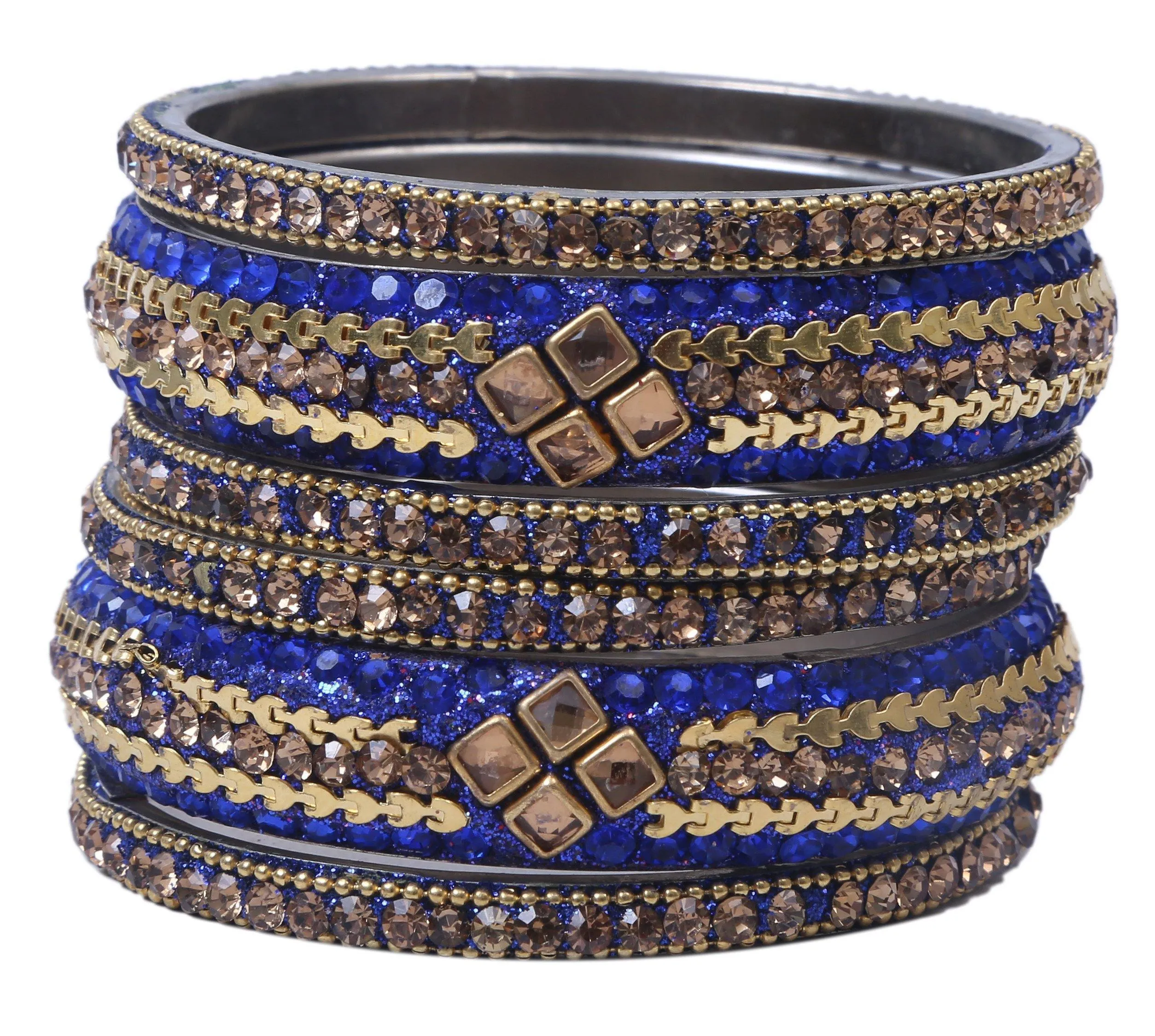 Sukriti Rajasthani Kundan Blue Brass Bangles for Women - Set of 6