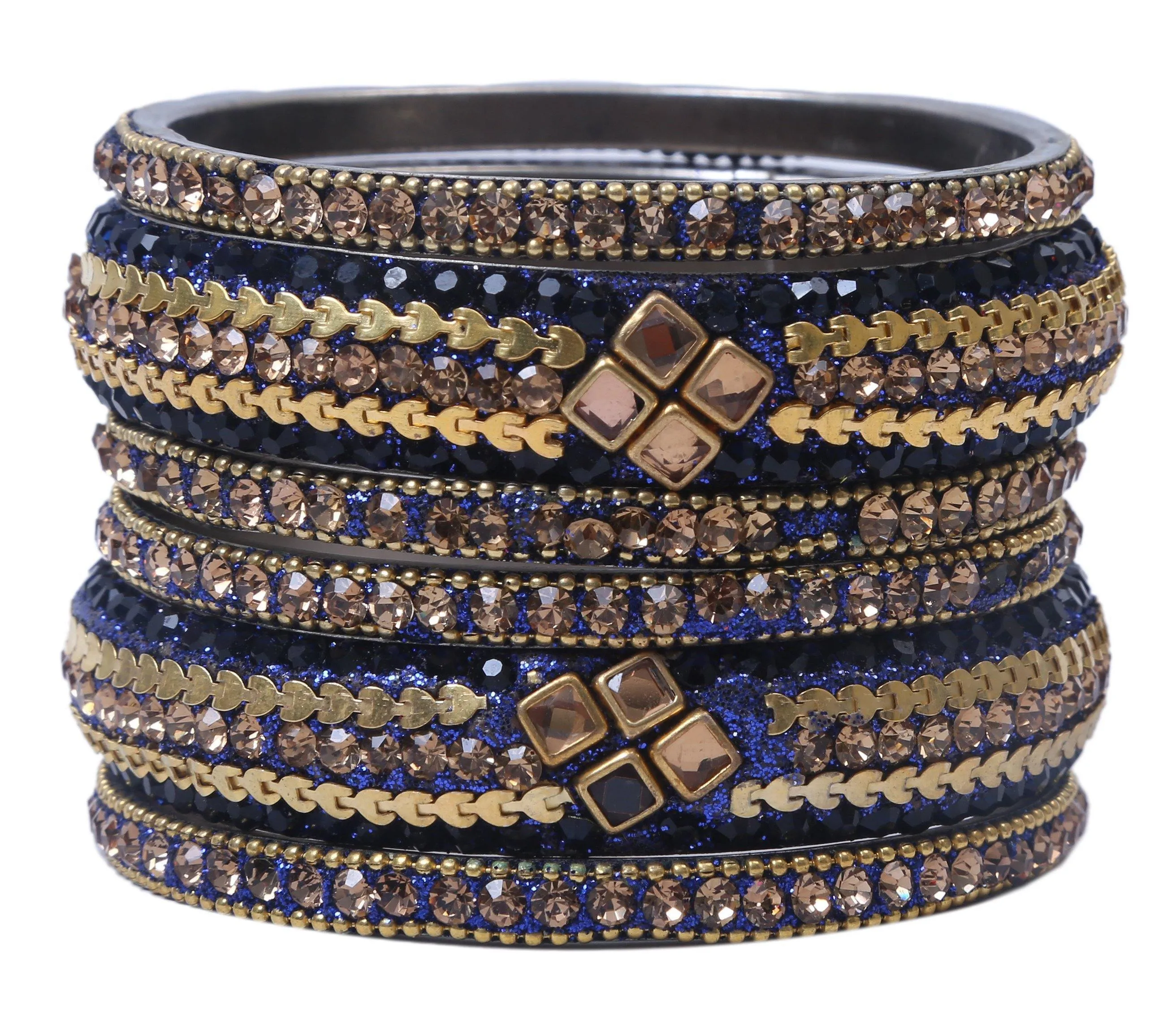 Sukriti Rajasthani Kundan Navy Blue Brass Bangles for Women - Set of 6