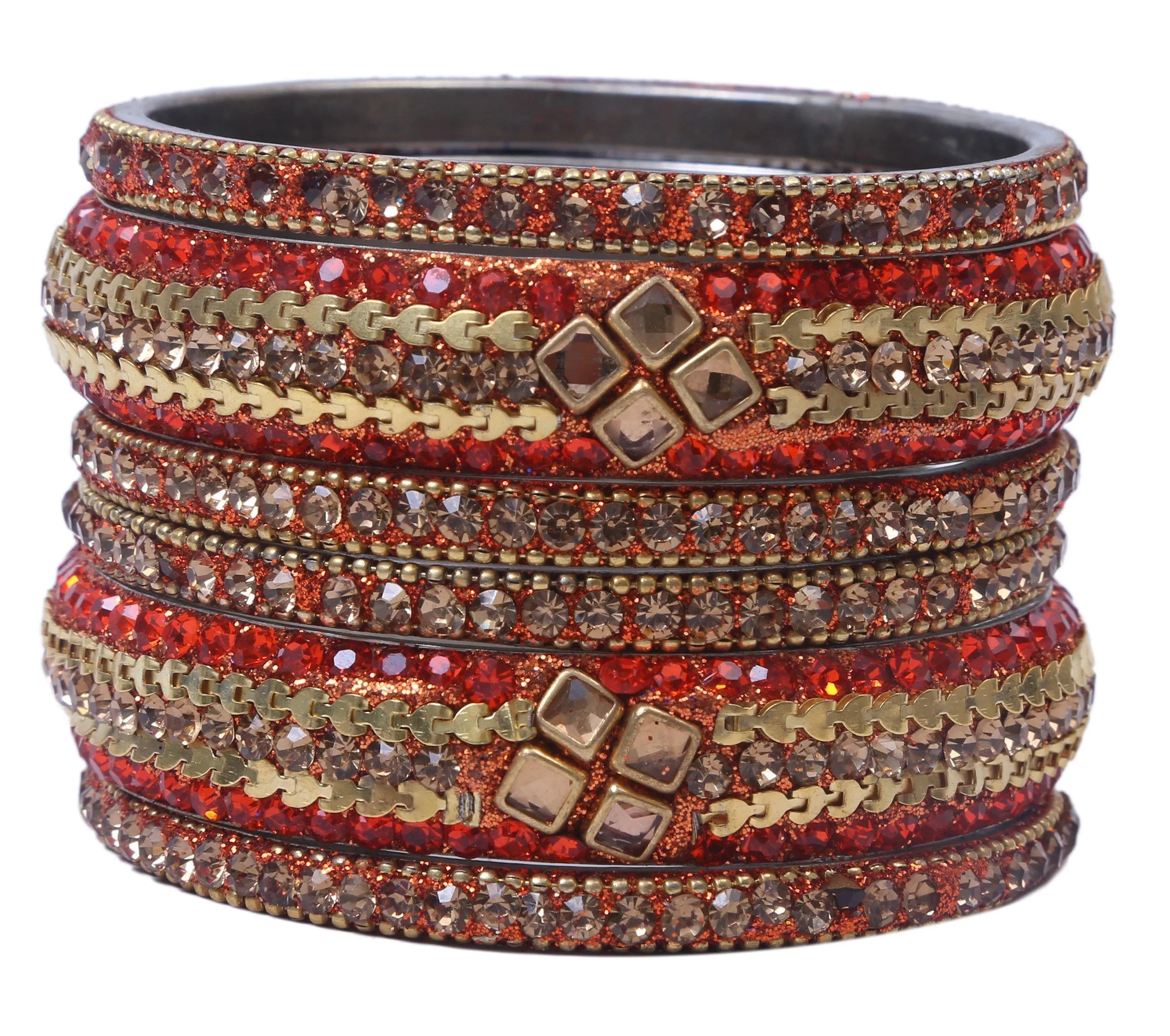 Sukriti Rajasthani Kundan Orange Brass Bangles for Women - Set of 6