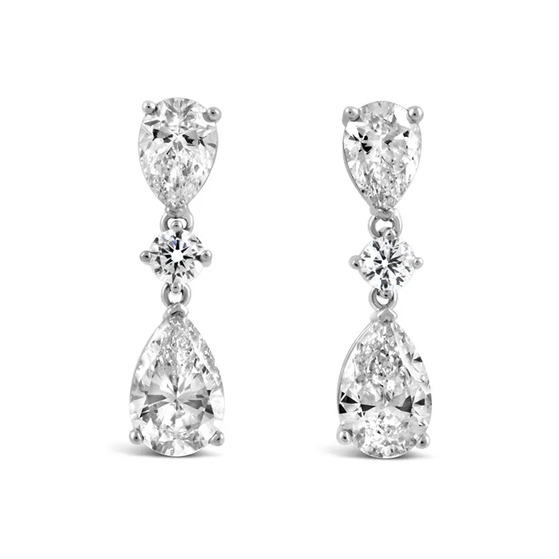 Triple Pear & Round Diamond Drop Earrings