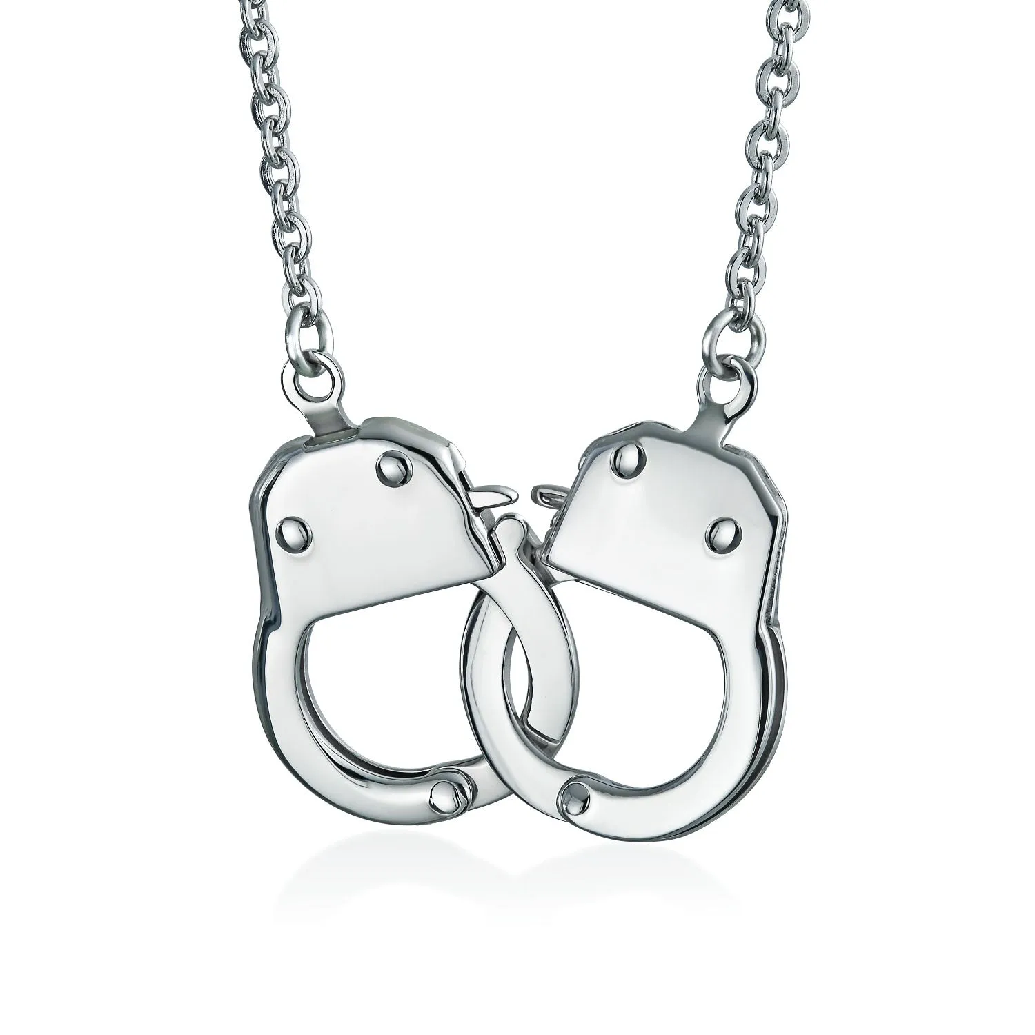 Unisex Punk Rocker Necklace Large Handcuff Pendant Stainless Steel 22 Inch