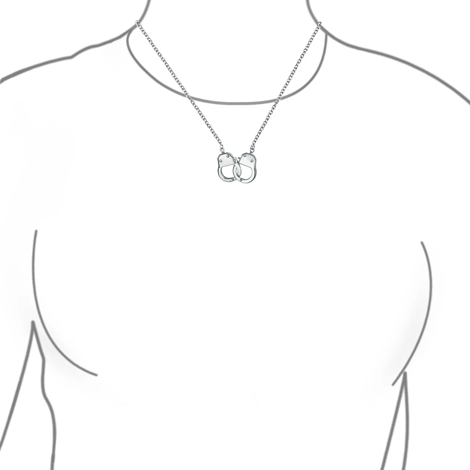 Unisex Punk Rocker Necklace Large Handcuff Pendant Stainless Steel 22 Inch
