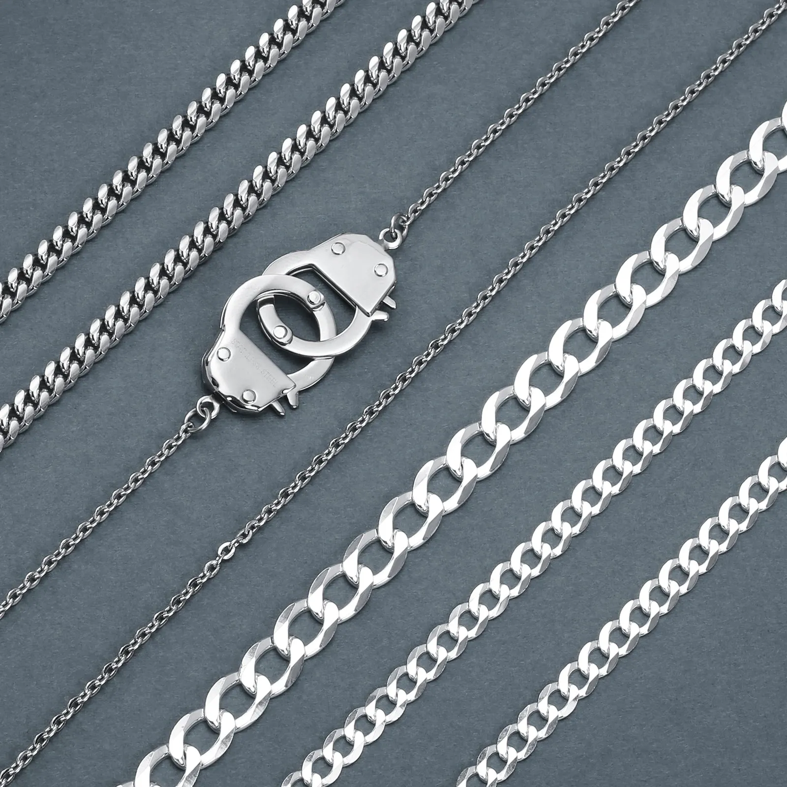 Unisex Punk Rocker Necklace Large Handcuff Pendant Stainless Steel 22 Inch