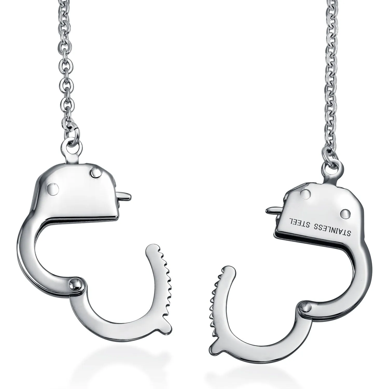 Unisex Punk Rocker Necklace Large Handcuff Pendant Stainless Steel 22 Inch