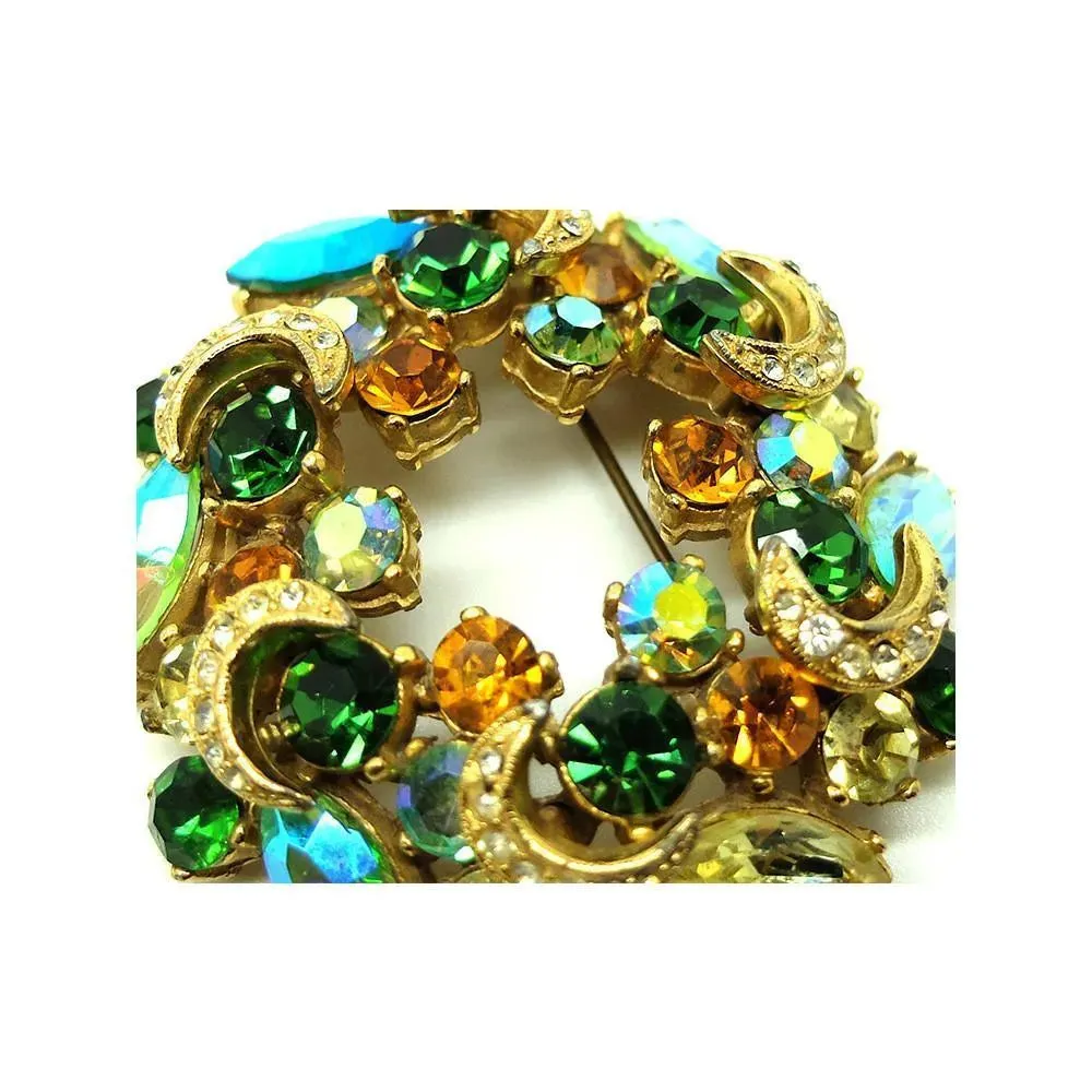Vintage 1960s Designer Sphinx Aurora Borealis Green Brooch