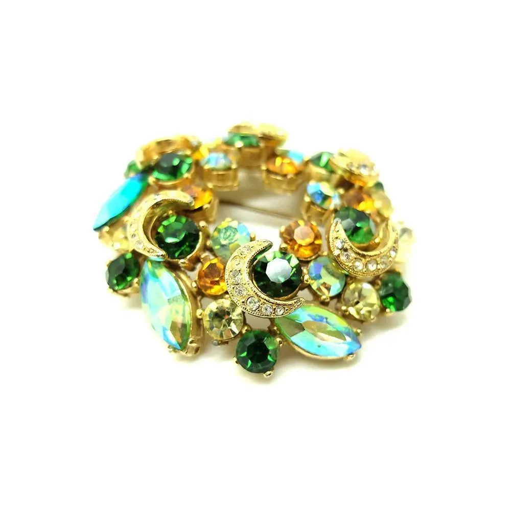 Vintage 1960s Designer Sphinx Aurora Borealis Green Brooch