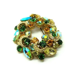 Vintage 1960s Designer Sphinx Aurora Borealis Green Brooch