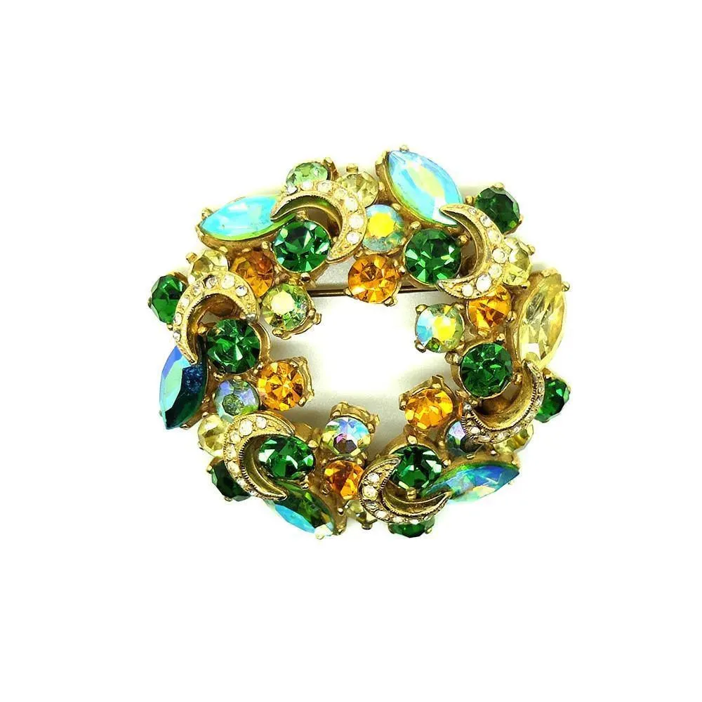 Vintage 1960s Designer Sphinx Aurora Borealis Green Brooch