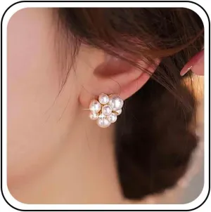 Vintage Cluster Pearl Stud Earrings Gold Cz Pearl Earrings Crystal Pearl Cluster Earrings Multi Pearl Bead Earrings Jewelry for Women