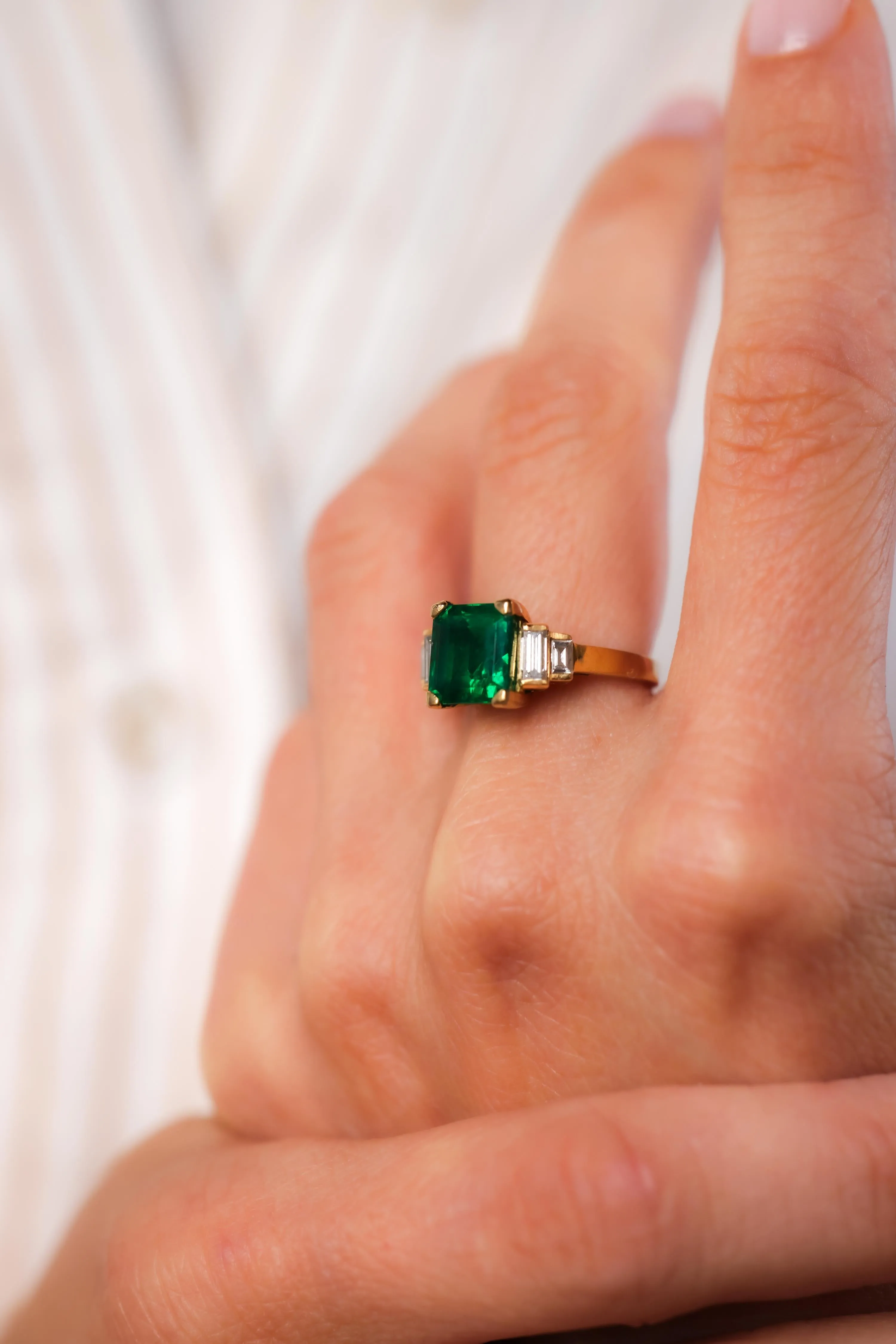 Vintage French GIA 3 Carat Emerald Diamond 18K Yellow Gold Ring