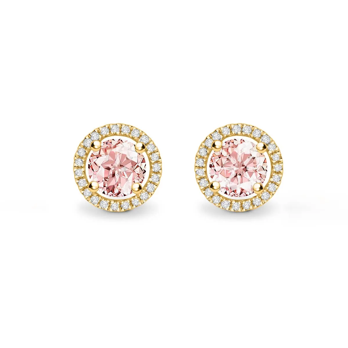 VOGUE - Round Champagne Sapphire & Diamond 18k Yellow Gold Halo Earrings