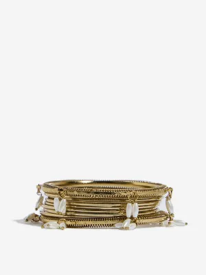 Westside Accessories Gold Rice Pearl Bangles Set - Pack of 9