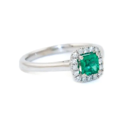 White Gold Emerald x Pave Diamond Ring