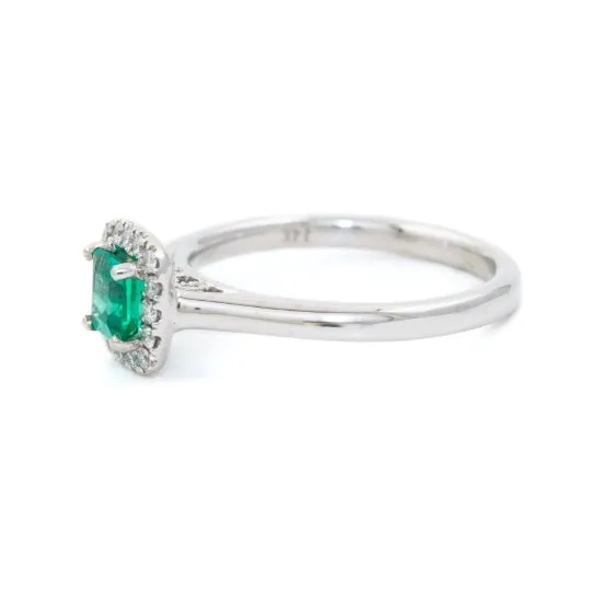 White Gold Emerald x Pave Diamond Ring