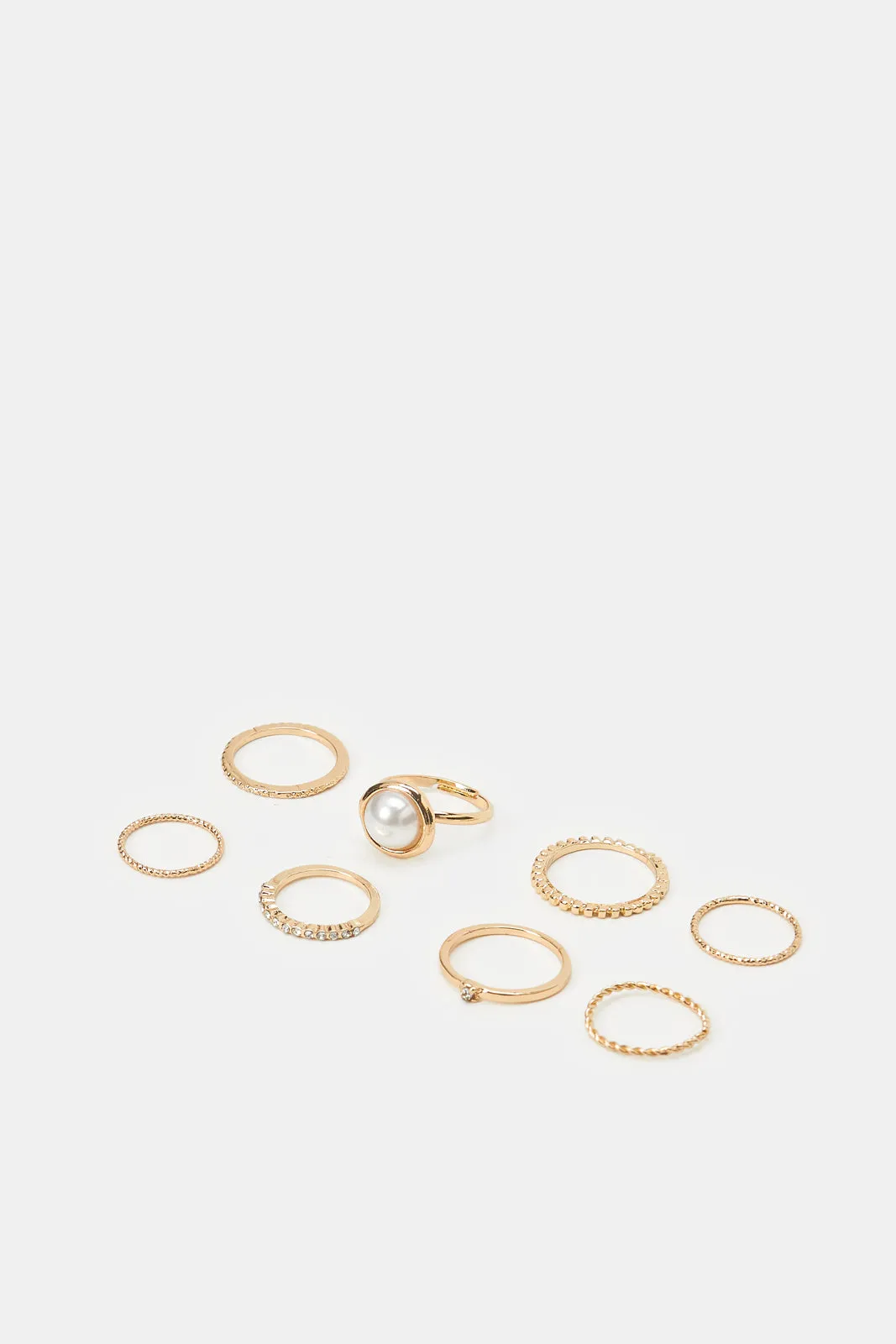 Women Gold Embellished Ring Set (8 Piece)