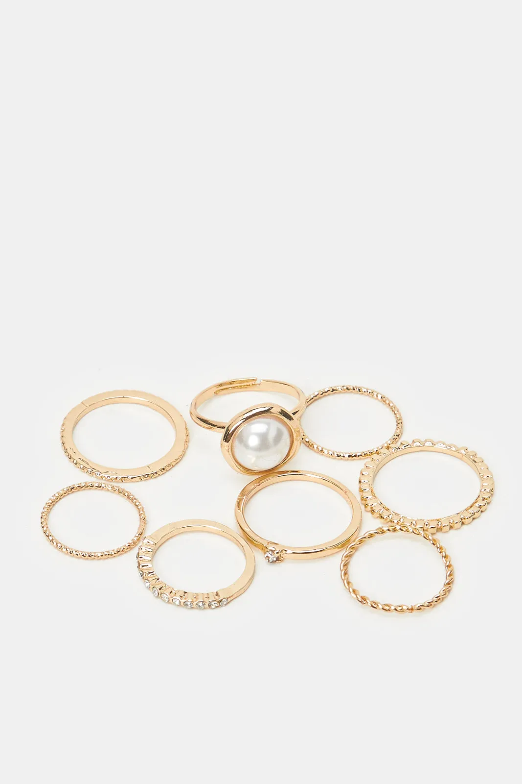 Women Gold Embellished Ring Set (8 Piece)