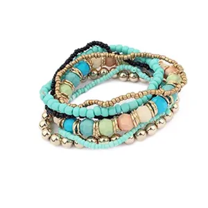 YAZILIND Stackable Bracelets for Women Multilayer Beaded Bracelet Stretch Bangles Bohemian Style(Green)
